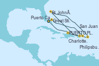 Visitando Puerto Cañaveral (Florida), Great Stirrup Cay (Bahamas), Charlotte Amalie (St. Thomas), St. John´s (Antigua y Barbuda), Philipsburg (St. Maarten), San Juan (Puerto Rico), Puerto Plata, Republica Dominicana, Puerto Cañaveral (Florida)
