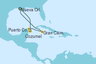 Visitando Nueva Orleans (Luisiana), Cozumel (México), Puerto Costa Maya (México), Gran Caimán (Islas Caimán), Nueva Orleans (Luisiana)