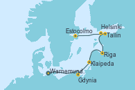Visitando Warnemunde (Alemania), Gdynia (Polonia), Klaipeda (Lituania), Riga (Letonia), Tallin (Estonia), Helsinki (Finlandia), Estocolmo (Suecia)