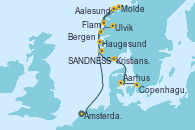 Visitando Ámsterdam (Holanda), Ulvik (Noruega), Molde (Noruega), Flam (Noruega), Aalesund (Noruega), Bergen (Noruega), Haugesund (Noruega), SANDNESS (STAVANGER), Kristiansand (Noruega), Aarhus (Dinamarca), Copenhague (Dinamarca)