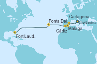 Visitando Civitavecchia (Roma), Cartagena (Murcia), Málaga, Cádiz (España), Ponta Delgada (Azores), Fort Lauderdale (Florida/EEUU)