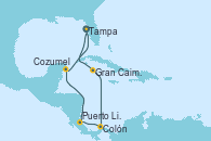 Visitando Tampa (Florida), Gran Caimán (Islas Caimán), Colón (Panamá), Puerto Limón (Costa Rica), Cozumel (México), Tampa (Florida)