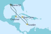 Visitando Nueva Orleans (Luisiana), Cozumel (México), Gran Caimán (Islas Caimán), Yucatán (Progreso/México), Nueva Orleans (Luisiana)