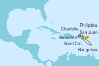 Visitando San Juan (Puerto Rico), Saint Croix (Islas Vírgenes), Charlotte Amalie (St. Thomas), Philipsburg (St. Maarten), Basseterre (Antillas), Bridgetown (Barbados), San Juan (Puerto Rico)