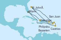 Visitando Miami (Florida/EEUU), Labadee (Haiti), San Juan (Puerto Rico), Philipsburg (St. Maarten), Castries (Santa Lucía/Caribe), St. John´s (Antigua y Barbuda), Basseterre (Antillas), Miami (Florida/EEUU)