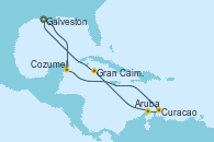 Visitando Galveston (Texas), Cozumel (México), Curacao (Antillas), Aruba (Antillas), Gran Caimán (Islas Caimán), Galveston (Texas)