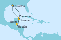 Visitando Galveston (Texas), Cozumel (México), Puerto Costa Maya (México), Belize (Caribe), Roatán (Honduras), Galveston (Texas)