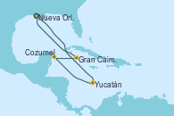 Visitando Nueva Orleans (Luisiana), Yucatán (Progreso/México), Cozumel (México), Gran Caimán (Islas Caimán), Nueva Orleans (Luisiana)