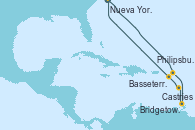 Visitando Nueva York (Estados Unidos), Philipsburg (St. Maarten), Castries (Santa Lucía/Caribe), Bridgetown (Barbados), Basseterre (Antillas), Nueva York (Estados Unidos)