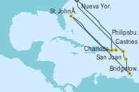 Visitando Nueva Jersey (Estados Unidos), San Juan (Puerto Rico), Charlotte Amalie (St. Thomas), St. John´s (Antigua y Barbuda), Bridgetown (Barbados), Castries (Santa Lucía/Caribe), Philipsburg (St. Maarten), Nueva Jersey (Estados Unidos)