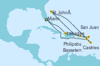 Visitando Miami (Florida/EEUU), Labadee (Haiti), San Juan (Puerto Rico), Philipsburg (St. Maarten), St. John´s (Antigua y Barbuda), Castries (Santa Lucía/Caribe), Basseterre (Antillas), Miami (Florida/EEUU)