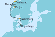 Visitando Copenhague (Dinamarca), Eidfjord (Hardangerfjord/Noruega), Geiranger (Noruega), Aalesund (Noruega), Gotemburgo (Suecia), Copenhague (Dinamarca)