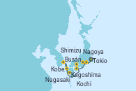 Visitando Tokio (Japón), Nagoya (Japón), Kochi (Japón), Kagoshima (Japón), Busán (Corea del Sur), Nagasaki (Japón), Kobe (Japón), Kobe (Japón), Shimizu (Japón), Tokio (Japón)
