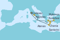 Visitando Civitavecchia (Roma), Nápoles (Italia), Atenas (Grecia), Kusadasi (Efeso/Turquía), Mykonos (Grecia), Santorini (Grecia), Chania (Creta/Grecia), Civitavecchia (Roma)