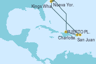 Visitando Nueva York (Estados Unidos), Puerto Plata, Republica Dominicana, San Juan (Puerto Rico), Charlotte Amalie (St. Thomas), Kings Wharf (Bermudas), Kings Wharf (Bermudas), Nueva York (Estados Unidos)