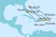 Visitando Puerto Cañaveral (Florida), Great Stirrup Cay (Bahamas), Charlotte Amalie (St. Thomas), St. John´s (Antigua y Barbuda), Philipsburg (St. Maarten), San Juan (Puerto Rico), Amber Cove (República Dominicana), Puerto Cañaveral (Florida)
