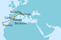 Visitando Génova (Italia), Marsella (Francia), Barcelona, Málaga, Cádiz (España), Funchal (Madeira)