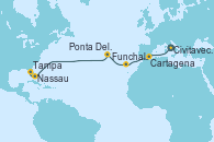 Visitando Civitavecchia (Roma), Cartagena (Murcia), Funchal (Madeira), Ponta Delgada (Azores), Nassau (Bahamas), Tampa (Florida)