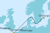 Visitando Zeebrugge (Bruselas), Cherburgo (Francia), Le Havre (Francia), Southampton (Inglaterra)