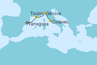 Visitando Tarragona (España), Toulon (Francia), Génova (Italia), Civitavecchia (Roma)