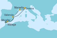 Visitando Gibraltar (Inglaterra), Valencia, Savona (Italia), Marsella (Francia), Málaga
