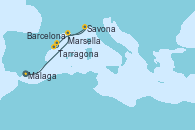 Visitando Málaga, Marsella (Francia), Savona (Italia), Tarragona (España), Barcelona