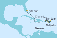 Visitando San Juan (Puerto Rico), Philipsburg (St. Maarten), Charlotte Amalie (St. Thomas), Basseterre (Antillas), Fort Lauderdale (Florida/EEUU)