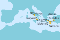 Visitando Civitavecchia (Roma), Nápoles (Italia), Palermo (Italia), Santorini (Grecia), Kusadasi (Efeso/Turquía), Mykonos (Grecia), Atenas (Grecia)