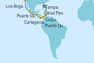 Visitando Tampa (Florida), Cartagena de Indias (Colombia), Colón (Panamá), Canal Panamá, Puerto Quetzal (Guatemala), Puerto Vallarta (México), Los Ángeles (California)