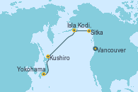 Visitando Vancouver (Canadá), Sitka (Alaska), Isla Kodiak (Alaska), Kushiro (Japón), Yokohama (Japón)
