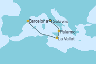 Visitando Civitavecchia (Roma), Palermo (Italia), La Valletta (Malta), Barcelona