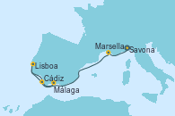Visitando Savona (Italia), Marsella (Francia), Cádiz (España), Lisboa (Portugal), Málaga