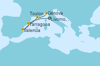 Visitando Livorno, Pisa y Florencia (Italia), Valencia, Tarragona (España), Toulon (Francia), Génova (Italia)