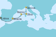 Visitando Lisboa (Portugal), Alicante (España), Mahón (Menorca/España), Olbia (Cerdeña), Génova (Italia)