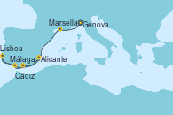 Visitando Génova (Italia), Marsella (Francia), Málaga, Cádiz (España), Lisboa (Portugal), Alicante (España)