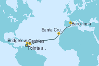 Visitando Pointe a Pitre (Guadalupe), Castries (Santa Lucía/Caribe), Bridgetown (Barbados), Santa Cruz de Tenerife (España), Barcelona
