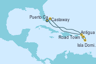 Visitando Puerto Cañaveral (Florida), Antigua (Antillas), Castries (Santa Lucía/Caribe), Isla Dominica (Caribe), Road Town (Isla Tórtola/Islas Vírgenes), Castaway (Bahamas), Puerto Cañaveral (Florida)