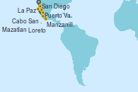 Visitando San Diego (California/EEUU), Cabo San Lucas (México), La Paz (México), Loreto (México), Mazatlan (México), Puerto Vallarta (México), Manzanillo (México), San Diego (California/EEUU)
