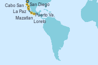 Visitando San Diego (California/EEUU), Cabo San Lucas (México), Mazatlan (México), Puerto Vallarta (México), San Diego (California/EEUU), Cabo San Lucas (México), La Paz (México), Loreto (México), San Diego (California/EEUU)