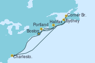 Visitando Boston (Massachusetts), Portland (Maine/Estados Unidos), Halifax (Canadá), Sydney (Nueva Escocia/Canadá), Charleston (Carolina del Sur), Corner Brook (Newfoundland/Canadá), Boston (Massachusetts)