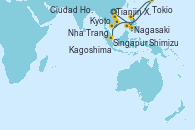 Visitando Tianjin Xingang (China), Nagasaki (Japón), Kagoshima (Japón), Tokio (Japón), Tokio (Japón), Shimizu (Japón), Kyoto (Japón), Nha Trang (Vietnam), Ciudad Ho Chi Minh (Vietnam), Singapur