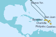Visitando Nueva York (Estados Unidos), San Juan (Puerto Rico), Charlotte Amalie (St. Thomas), Philipsburg (St. Maarten), Castries (Santa Lucía/Caribe), Basseterre (Antillas), Nueva York (Estados Unidos)