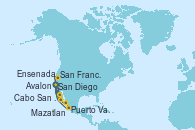 Visitando San Diego (California/EEUU), Cabo San Lucas (México), Mazatlan (México), Puerto Vallarta (México), San Diego (California/EEUU), Avalon (California/EEUU), San Francisco (California/EEUU), San Francisco (California/EEUU), Ensenada (México), San Diego (California/EEUU)