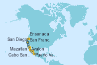 Visitando San Diego (California/EEUU), Avalon (California/EEUU), San Francisco (California/EEUU), San Francisco (California/EEUU), Ensenada (México), San Diego (California/EEUU), Cabo San Lucas (México), Mazatlan (México), Puerto Vallarta (México), San Diego (California/EEUU)
