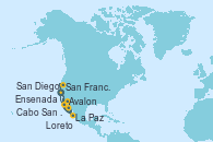 Visitando San Diego (California/EEUU), Avalon (California/EEUU), San Francisco (California/EEUU), San Francisco (California/EEUU), Ensenada (México), San Diego (California/EEUU), Cabo San Lucas (México), La Paz (México), Loreto (México), San Diego (California/EEUU)