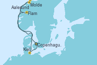 Visitando Copenhague (Dinamarca), Molde (Noruega), Aalesund (Noruega), Flam (Noruega), Kiel (Alemania), Copenhague (Dinamarca)