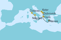 Visitando Atenas (Grecia), Dubrovnik (Croacia), Kotor (Montenegro), Corfú (Grecia), Nápoles (Italia), Civitavecchia (Roma)