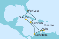 Visitando Fort Lauderdale (Florida/EEUU), Gran Caimán (Islas Caimán), Cartagena de Indias (Colombia), Aruba (Antillas), Aruba (Antillas), Curacao (Antillas), Falmouth (Jamaica), Fort Lauderdale (Florida/EEUU)