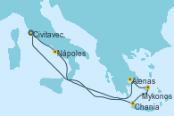 Visitando Civitavecchia (Roma), Nápoles (Italia), Atenas (Grecia), Mykonos (Grecia), Chania (Creta/Grecia), Civitavecchia (Roma)