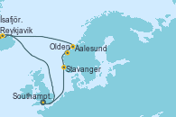 Visitando Southampton (Inglaterra), Stavanger (Noruega), Olden (Noruega), Aalesund (Noruega), Reykjavik (Islandia), Reykjavik (Islandia), Ísafjörður (Islandia), Southampton (Inglaterra)